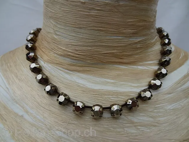 Antique Gold plated necklace, edged with 8 mm Swarovski Crystal rhinestones