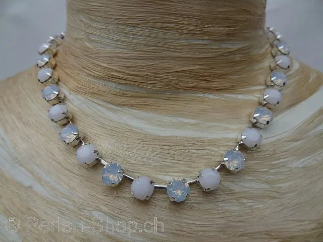 Silver plated necklace, edged with 8 mm Swarovski Crystal AB rhinestones