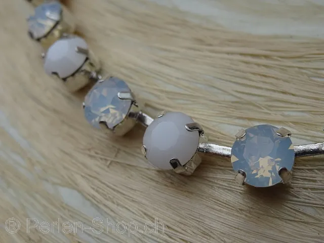 Versilberte Halskette, eingefasst mit 8 mm Swarovski Crystal AB Strasssteinen