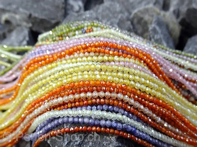 Zirkonia Perlen, Farbe: multi, Grösse: ±2mm, Menge: 1 strang ±40cm (±187 Stk.)