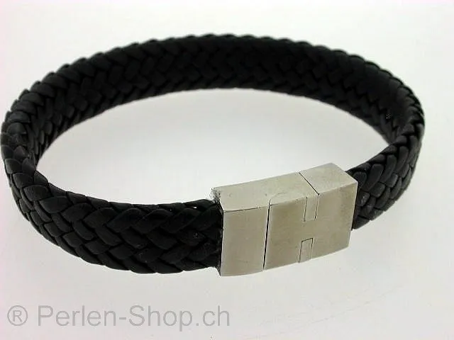 Leatercord braided, black, ±12x5mm, 10cm