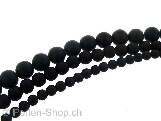 Blackstone matt, Halbedelstein, Farbe: schwarz, Grösse: ±8mm, Menge: 1 strang ±40cm (±48 Stk.)