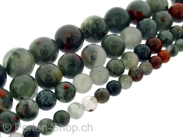 African Bloodstone, Semi-Precious Stone, Color: green/red, Size: ±8mm, Qty: 1 string 16"" (±48 pc.)