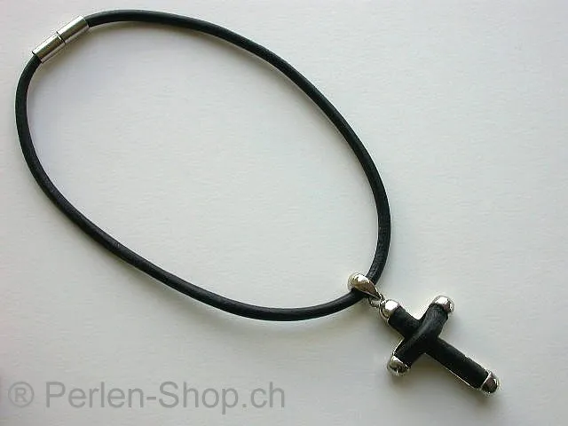 Leather Strap with cross pendant and magnetic closure, 1 pc.
