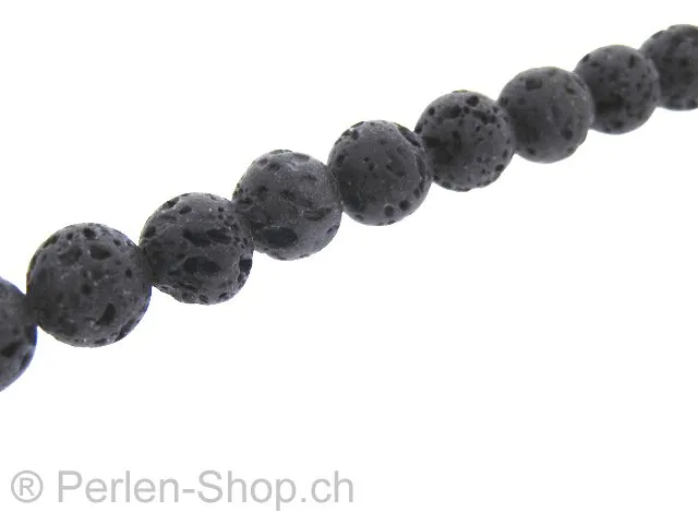 Lava Stein, Halbedelstein, Farbe: schwarz, Grösse: ±6mm, Menge: 1 strang ±40cm (±64 Stk.)
