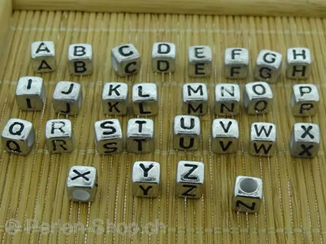 Letter Cube, Color: Dark Silver, Size: ±6mm, Qty: 1 pc.