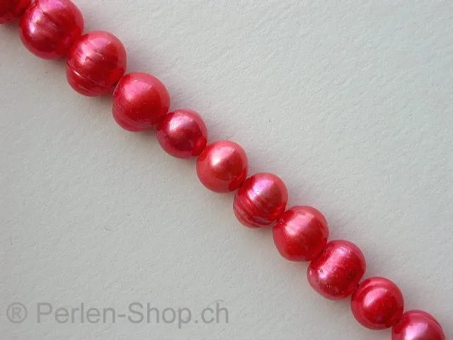 Fresh water beads, red, ±8mm, string 16"