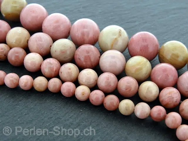 Rhodonite, Halbedelstein, Farbe: rosa, Grösse: ±8mm, Menge: 1 strang ±40cm (±44 Stk.)