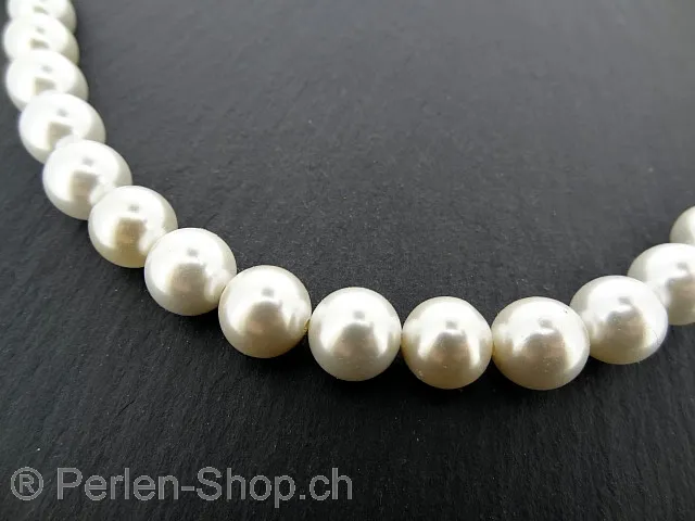 Shell-Beads, Color: creme, Size: ±10mm, Qty: ±40 pc. String 16"