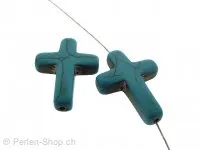 Croix, pierre semi précieuse, Couleur: turquoise, Taille: ±34x25x5mm, Quantite: 1 piece