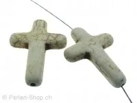 Croix, pierre semi précieuse, Couleur: blanc, Taille: ±34x25x5mm, Quantite: 1 piece