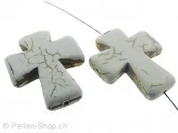 Croix, pierre semi précieuse, Couleur: blanc, Taille: ±36x30x7mm, Quantite: 1 piece