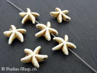 Perles étoiles de mer, pierre semi précieuse, Couleur: beige, Taille: ±15x5mm, Quantite: 6 piece
