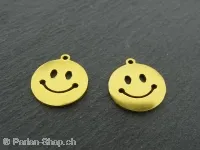 Edelstahl Anhänger Smiley, Farbe: Gold, Grösse: ±15x1mm, Menge: 1 Stk.