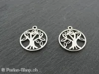Stainless Steel Tree of Life, Color: Platinum, Size: ±15x1mm, Qty: 1 pc.