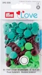 Prym Love Druckknopf Color Snaps, grün & braun, Grösse: 12.4 mm, Karte 30 Stk.