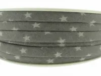Double-folded ribbon with star pattern, color: grey, Size: ±6mm, Qty: 1 meter