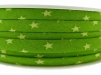 Double-folded ribbon with star pattern, color: green, Size: ±6mm, Qty: 1 meter