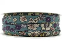 Double-folded ribbon with pattern, color: turquoise/multi, quantity: 1 meter