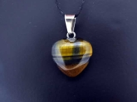 Tigereye Heart Pendant, Semi-Precious Stone, Color: brown, Size: ±16mm, Qty: 1 pc