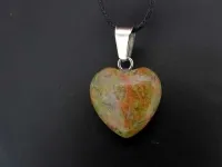 Unakite Heart Pendant, Semi-Precious Stone, Color: green, Size: ±16mm, Qty: 1 pc