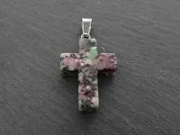 Ruby Zoisite Cross Pendant, Semi-Precious Stone, Color: multi, Size: ±25x6mm, Qty: 1 pc