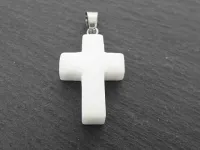 White Jade Cross Pendant, Semi-Precious Stone, Color: white, Size: ±25x6mm, Qty: 1 pc