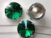 Swarovski rhinestones, 1122 set in, emerald, 14mm, 1 pc.