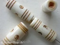 Bone Beads cylinder with motive, beige, 20mm, 2 Pc.