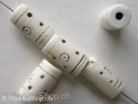 Bone Beads cylinder with motive, beige, 13mm, 5 Pc.