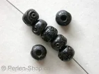 Bone Beads cylinder with motive, black, 5mm, 5 Pc.