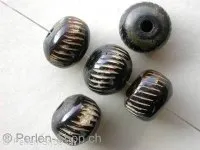 Bone Beads cylinder with motive, brown, ±12x14mm, 2 Pc.