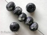 Bone Beads cylinder with motive, black, 6mm, 5 Pc.