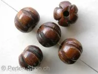 Bone Beads cylinder with motive, brown, ±11x13mm, 3 Pc.