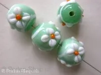 Lamp-Beads flower, green with white, 15mm, 1 pc.