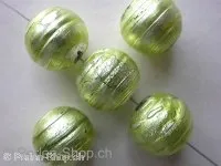 Venetian silver foiled glasbeads round, green, 13mm, 1 pc.