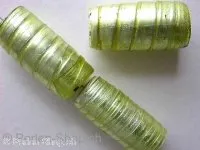Venetian silver foiled glasbeads cylinder, green, 26x13mm, 1 pc.