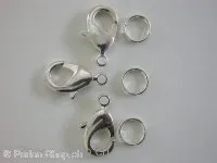 Lobster Clasp incl. double jump ring, 18, silver color, 5 pc.