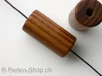 Wooden Bead cylinder with structure, brown, ±32x16mm, 1 pc.