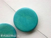 Wooden Bead flat round, turquoise, ±25mm, 1 pc.