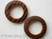 Wooden Bead ring with structure, brown, ±30mm, 1 pc.