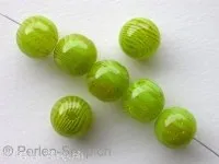 Plasticbeads round with gold glitter, green, 11mm, 2 pc.