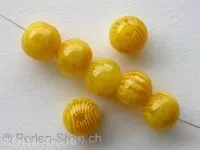 Plasticbeads round with gold glitter, yellow, 11mm, 2 pc.