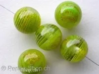 Plasticbeads round with gold glitter, green, 16mm, 1 pc.