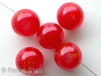 Plasticbeads round with gold glitter, red, 16mm, 1 pc.