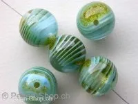 Plasticbeads round with gold glitter, turquoise, 16mm, 1 pc.