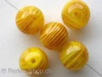 Plasticbeads round with gold glitter, yellow, 16mm, 1 pc.