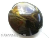 Kunststoffperle oval flach, schwarz/gold, ±32x29mm, 1 Stk.