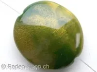 Kunststoffperle oval flach, grün/gold, ±32x29mm, 1 Stk.