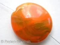 Kunststoffperle oval flach, orange/gold, ±32x29mm, 1 Stk.
